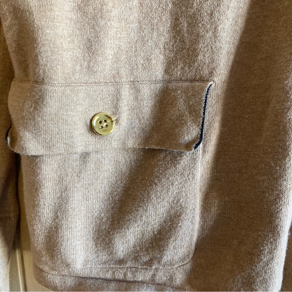 Jones New York Signature Tan with black details Gold Button Cardigan SIZE M - Picture 2 of 9